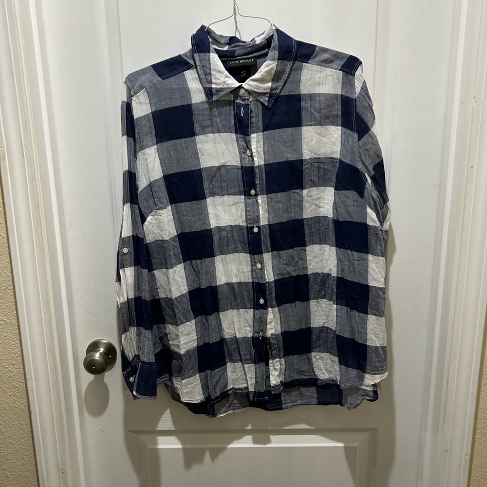 Blue and white laid lane bryant button down top 18/20